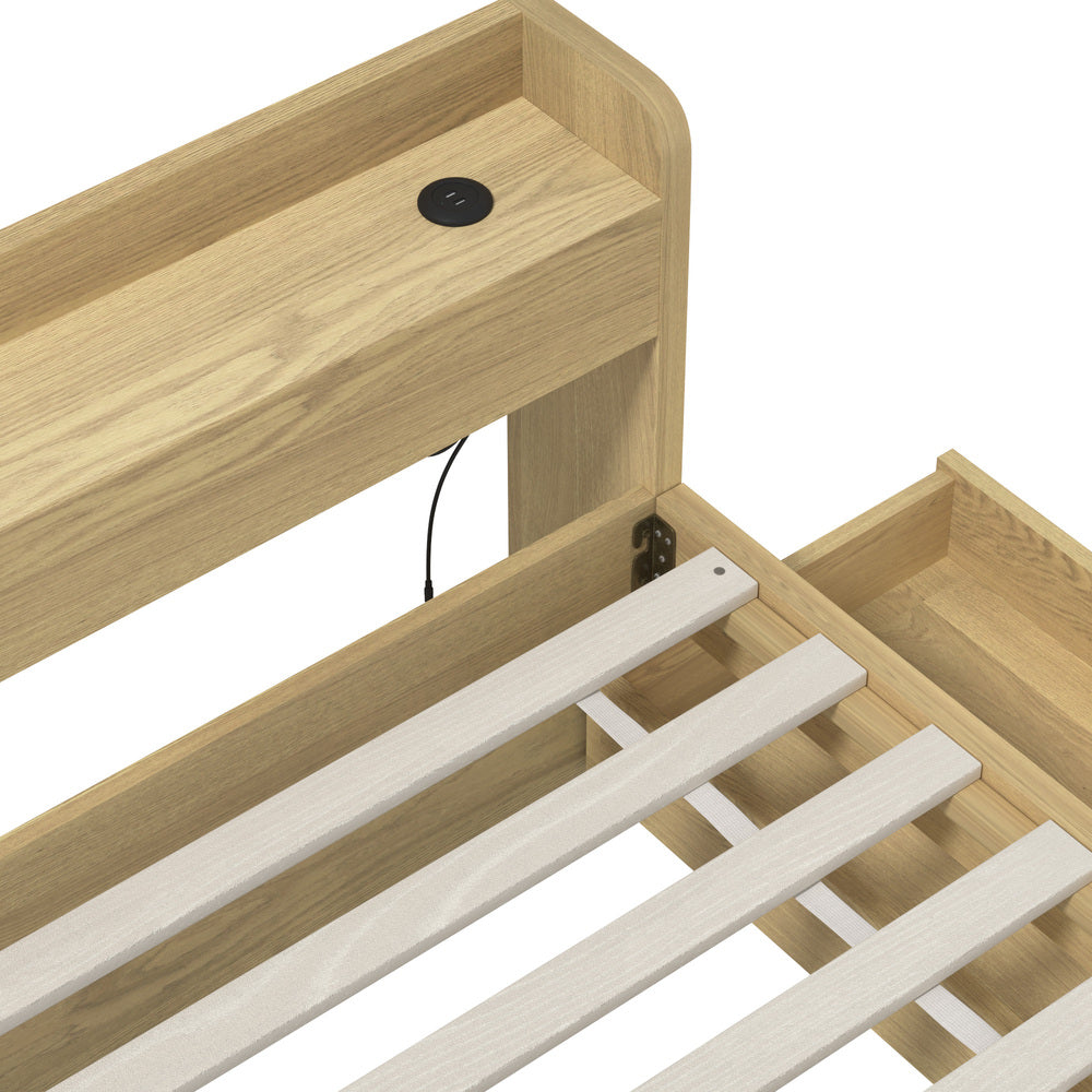 NNEED Queen Bed Frame with Charging Ports & 2 Drawers-4