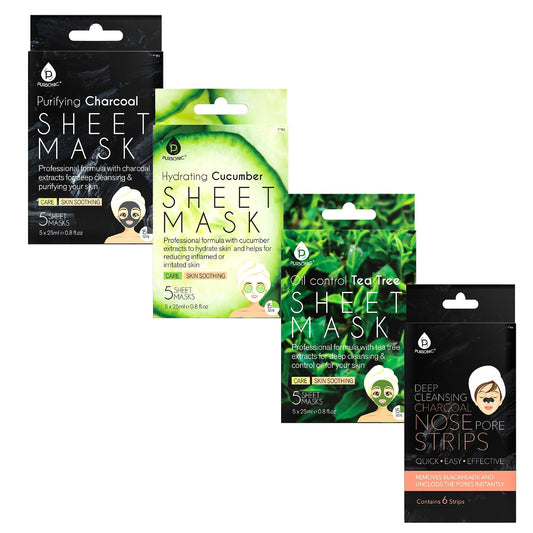 Ultimate Skincare Bundle: Charcoal Sheet Mask + Tea Tree Sheet Mask + Cucumber Sheet Masks +  Cleansing Charcoal Nose Pore Strip-0