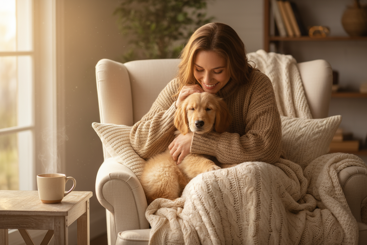 Can we have the puppy snuggling with it's owner